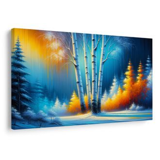 WANDBILD WINTERLANDSCHAFT MIT BUNTEN BÄUMEN - BILDER WALD - BILDER