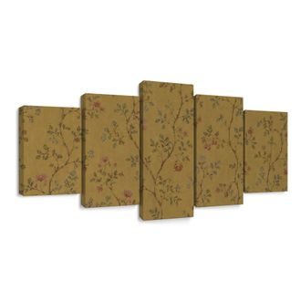 TABLEAU EN 5 PARTIES – BRINDILLES FLEURIES SUR FOND OCRE - TABLEAUX DE FLEURS - TABLEAUX