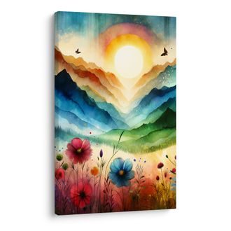 OBRAZ POHÁDKOVÁ KRAJINA S KVĚTINAMI A SLUNCEM - OBRAZY POLE A LOUKY - OBRAZY