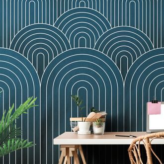 SAMOLEPÍCÍ TAPETA MODRÝ VZOR DUHY MID-CENTURY - SAMOLEPÍCÍ TAPETY - TAPETY