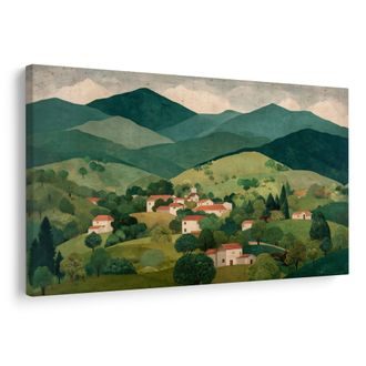 WANDBILD LÄNDLICHE LANDSCHAFT IM TAL - BUNTE HÄUSER - BILDER