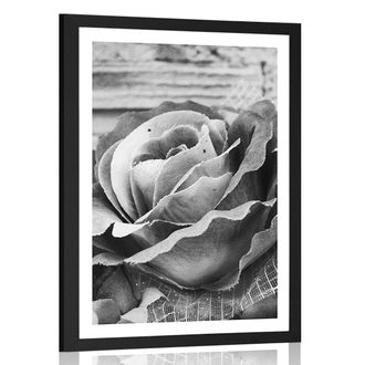 POSTER MIT PASSEPARTOUT ELEGANTE VINTAGE-ROSE IN SCHWARZ-WEISS - SCHWARZ-WEISS - POSTER