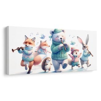 OBRAZ ROZTOMILÁ ZVÍŘÁTKA S FLÉTNAMI V ZIMĚ - DĚTSKÉ OBRAZY ZVÍŘÁTKA - OBRAZY