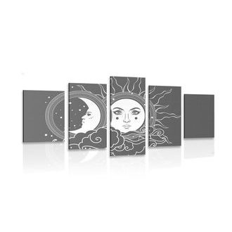 5-PIECE CANVAS PRINT BLACK AND WHITE HARMONY OF THE SUN AND THE MOON - BLACK AND WHITE PICTURES - PICTURES