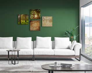 zelená obývačka, set obrazov s prírodou a motivačným výrokom