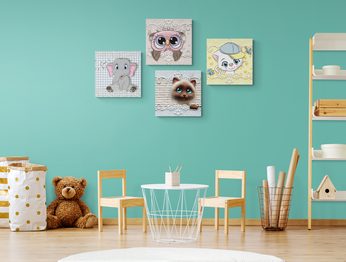 detská izba, set 4 obrazov s detským zvieracím motívom