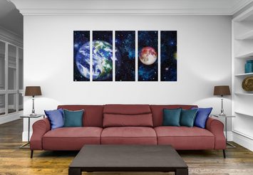 nekonvenčná obývačka, 5 dielny obraz s motívom vesmíru 