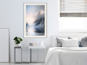 biela moderná spálňa, plagát zamrznutá krajinka