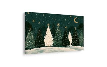TABLEAU SUR TOILE – FORÊT HIVERNALE SOUS LES ÉTOILES - TABLEAUX DE NOËL ET D’HIVER - TABLEAUX