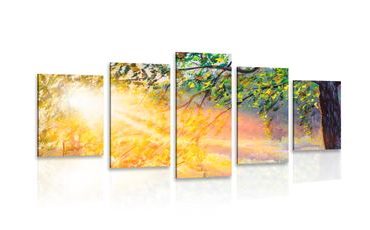 5-PIECE CANVAS PRINT SUNRISE IN THE FOREST - PICTURES OF NATURE AND LANDSCAPE - PICTURES