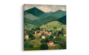 OBRAZ ZELENÉ KOPCE A DOMY - BAREVNÉ DOMY - OBRAZY