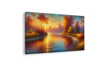OBRAZ PODZIMNÍ ŘEKA PŘI ZÁPADU SLUNCE - OBRAZY VÝCHOD A ZÁPAD SLUNCE - OBRAZY