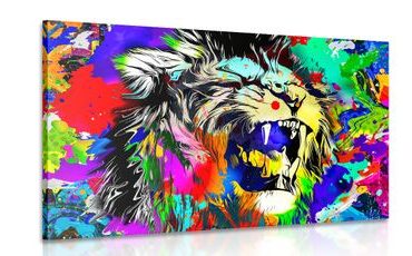 CANVAS PRINT COLORFUL LION HEAD - POP ART PICTURES - PICTURES