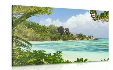 CANVAS PRINT BEAUTIFUL BEACH ON THE ISLAND OF LA DIGUE - PICTURES OF NATURE AND LANDSCAPE - PICTURES