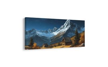 OBRAZ KOUZELNÁ ZIMNÍ KRAJINA S MĚSÍCEM - BAREVNÉ DOMY - OBRAZY