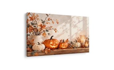 QUADRO SU TELA – ZUCCHE AUTUNNALI CON CANDELE - QUADRI HALLOWEEN E HORROR - STAMPE E QUADRI