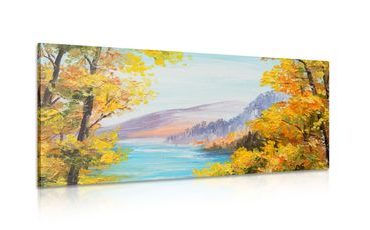 CANVAS PRINT OIL PAINTING OF A MOUNTAIN LAKE - PICTURES OF NATURE AND LANDSCAPE - PICTURES