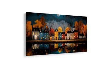 OBRAZ KOUZELNÁ ZIMNÍ VESNICE - BAREVNÉ DOMY - OBRAZY