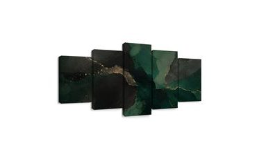 TABLEAU EN 5 PARTIES – ABSTRACTION ÉMERAUDE ET OR - IMAGES FORMES ABSTRAITES - TABLEAUX