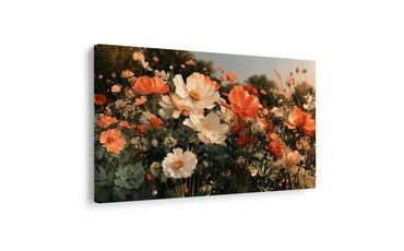 TABLEAU SUR TOILE – PRAIRIE FLEURIE AUX TONS CHAUDS - TABLEAUX DE FLEURS - TABLEAUX