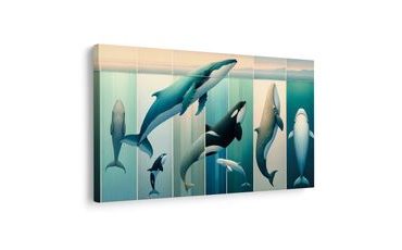 OBRAZ WIELORYBY I ORKI W GŁĘBINACH - OBRAZY PODWODNY ŚWIAT - OBRAZY