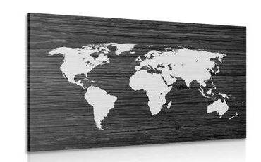 IMPRESSION SUR TOILE CARTE DU MONDE SUR BOIS EN NOIR ET BLANC - CARTES D'IMPRESSIONS SUR TOILE - IMPRESSION SUR TOILE