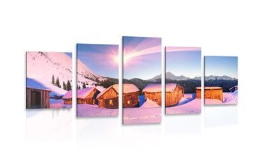 5-PIECE CANVAS PRINT SNOWY MOUNTAIN VILLAGE - PICTURES OF NATURE AND LANDSCAPE - PICTURES