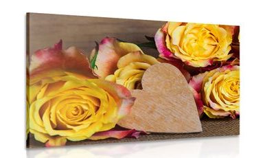 CANVAS PRINT VALENTINE'S YELLOW ROSES - VINTAGE AND RETRO PICTURES - PICTURES