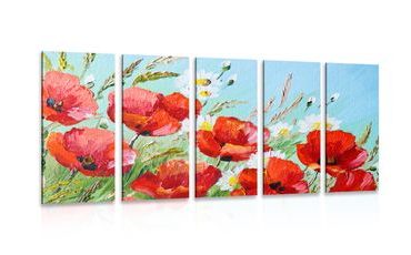 5-DÍLNÝ OBRAZ ČERVENÉ MÁKY V POLI - OBRAZY KVĚTŮ - OBRAZY
