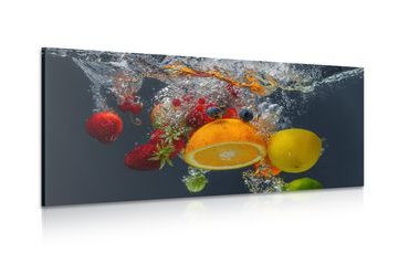 TABLEAU SUR TOILE – CHUTE DE FRUITS DANS L'EAU - IMAGES DE NOURRITURE ET DE BOISSONS - TABLEAUX