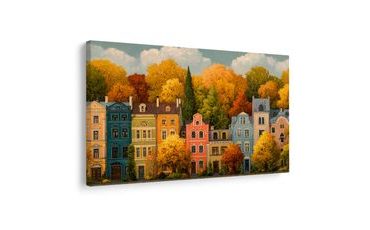 OBRAZ PODZIMNÍ ULICE V BARVÁCH - BAREVNÉ DOMY - OBRAZY