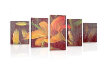 5-PIECE CANVAS PRINT ORANGE LILY BLOSSOM - PICTURES FLOWERS - PICTURES