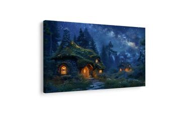 OBRAZ KOUZELNÁ VÁNOČNÍ NOC V LESE - BAREVNÉ DOMY - OBRAZY