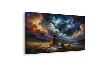 WANDBILD FIGUR MIT TIEREN UNTER STERNEN - WANDBILDER NACH MOTIV - BILDER