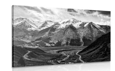WANDBILD ATEMBERAUBENDES BERGPANORAMA IN SCHWARZ-WEISS - SCHWARZ-WEISSE BILDER - BILDER