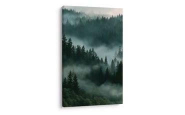 TABLEAU SUR TOILE – FORÊT PAISIBLE DANS LA BRUME MATINALE - TABLEAUX FORÊT - TABLEAUX