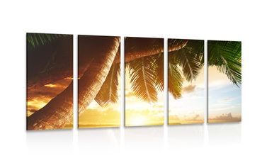 IMPRESSION SUR TOILE EN 5 PARTIES LEVER DE SOLEIL SUR UNE PLAGE DES CARAÏBES - IMPRESSION SUR TOILE DE NATURE ET PAYSAGE - IMPRESSION SUR TOILE