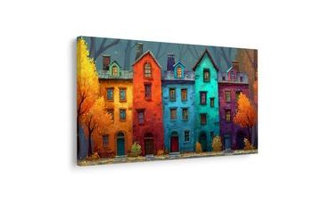 OBRAZ BAREVNÉ DOMY V PODZIMNÍM LESE - BAREVNÉ DOMY - OBRAZY