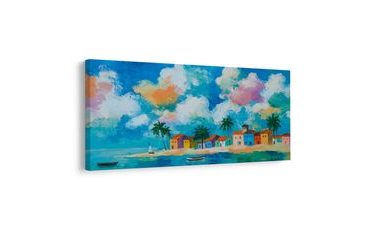 OBRAZ TROPICKÝ RÁJ S PLACHETNICÍ - BAREVNÉ DOMY - OBRAZY