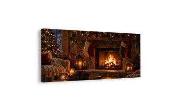 TABLEAU SUR TOILE – INTÉRIEUR FESTIF AVEC CHAUSSETTES DE NOËL - TABLEAUX DE NOËL ET D’HIVER - TABLEAUX
