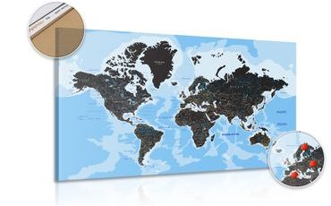 DECORATIVE PINBOARD MODERN WORLD MAP - PICTURES ON CORK - PICTURES