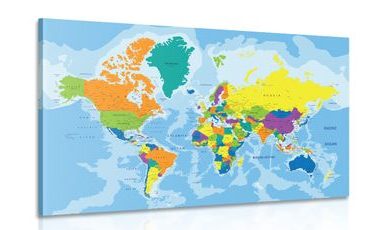 CANVAS PRINT COLORED WORLD MAP - PICTURES OF MAPS - PICTURES