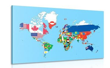 IMPRESSION SUR TOILE CARTE DU MONDE AVEC DES DRAPEAUX - CARTES D'IMPRESSIONS SUR TOILE - IMPRESSION SUR TOILE