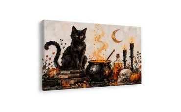 QUADRO SU TELA – GATTO NERO E MAGIA - QUADRI HALLOWEEN E HORROR - STAMPE E QUADRI