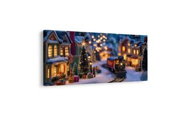 OBRAZ VLÁČEK PROJÍŽDĚJÍCÍ MEZÍ NÁDHERNOU VÁNOČNÍ KRAJINOU - VÁNOČNÍ A ZIMNÍ OBRAZY - OBRAZY