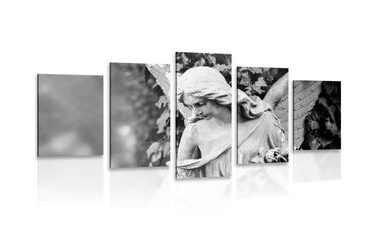 IMPRESSION SUR TOILE EN 5 PARTIES STATUE D'ANGE EN NOIR ET BLANC - IMPRESSIONS SUR TOILE NOIR ET BLANC - IMPRESSION SUR TOILE