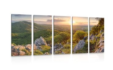 5-TEILIGES WANDBILD IN SONNENLICHT GETAUCHTE NATUR - BILDER VON NATUR UND LANDSCHAFT - BILDER
