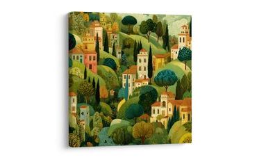 OBRAZ VESNICKÉ DOMY MEZI STROMY - BAREVNÉ DOMY - OBRAZY