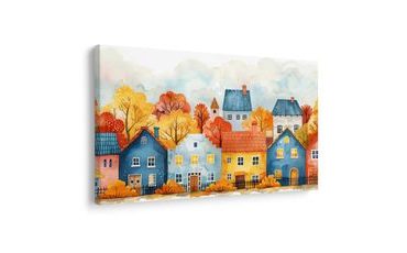 OBRAZ PODZIMNÍ VESNICE S DOMY - BAREVNÉ DOMY - OBRAZY