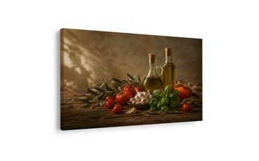 TABLEAU SUR TOILE – NATURE MORTE MÉDITERRANÉENNE À L’HUILE D’OLIVE - IMAGES DE NOURRITURE ET DE BOISSONS - TABLEAUX